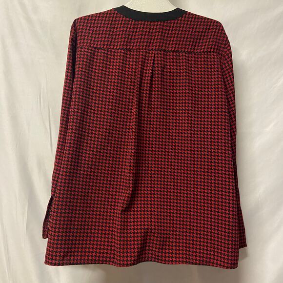 Elementz Top Blouse Button Up PXL Petite Red Black Roll Tab Sleeves - Picture 2 of 10